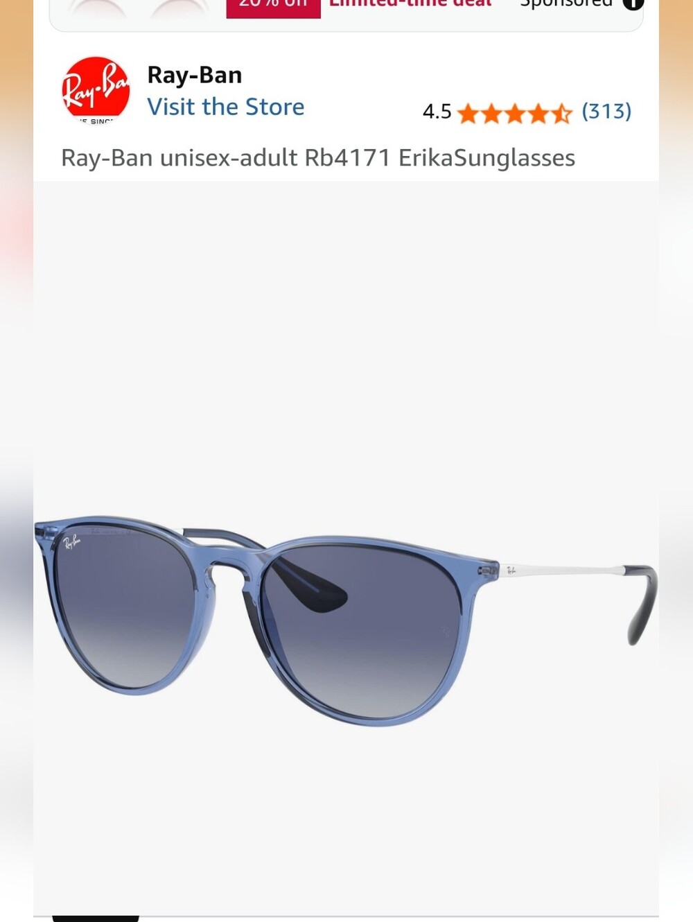 NWOT Erika Ray-Ban Transparent Blue Gradient Sunglasses for Men